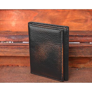 Full Grain Leather Trifold Wallet RFID Blocking 8 Card Slots ID Window