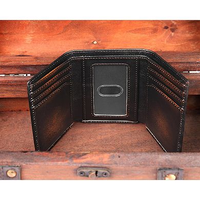 Full Grain Leather Trifold Wallet RFID Blocking 8 Card Slots ID Window