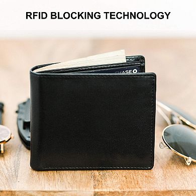 Top Grain Leather RFID Blocking Bifold Wallet for Men 8 Card Slots 2 ID Windows Slim Billfold