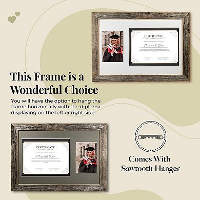 Rustic Farmhouse Graduation Diploma Frame With Fitted Mat For Photo And Certificate Display