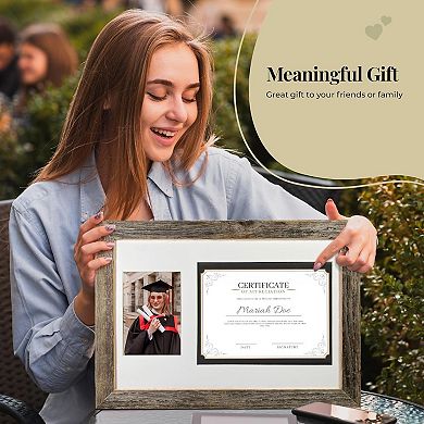 Rustic Farmhouse Graduation Diploma Frame With Fitted Mat For Photo And Certificate Display