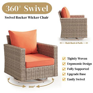 7 Piece Outdoor Patio Conversation Set with 360° Swivel Rocking Chairs
