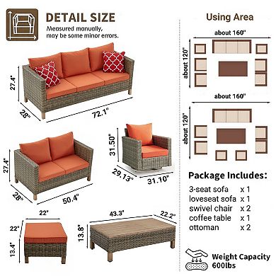 7 Piece Outdoor Patio Conversation Set with 360° Swivel Rocking Chairs