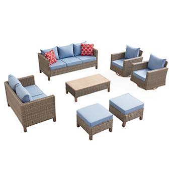 7 pc Outdoor Patio Conversation Set with 360° Swivel Rocking Chairs