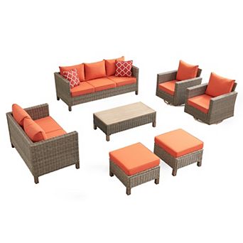 7 pc Outdoor Patio Conversation Set with 360° Swivel Rocking Chairs