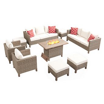 9 pc Outdoor Patio Conversation Set with 55,000 BTU Fire Pit Table
