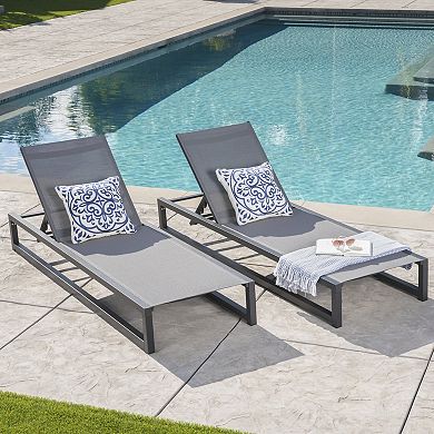 Patio Chaise Lounge Reclining Adjustable Backrest For Backyard Garden Set Of 2