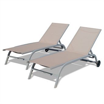 Patio Chaise Lounge Reclining With Wheels For Poolside Backyard Set Of 2