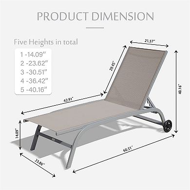 Patio Chaise Lounge Reclining With Wheels For Poolside Backyard Set Of 2
