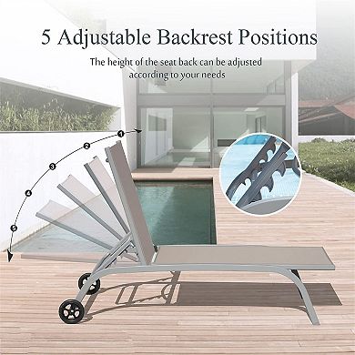 Patio Chaise Lounge Reclining With Wheels For Poolside Backyard Set Of 2