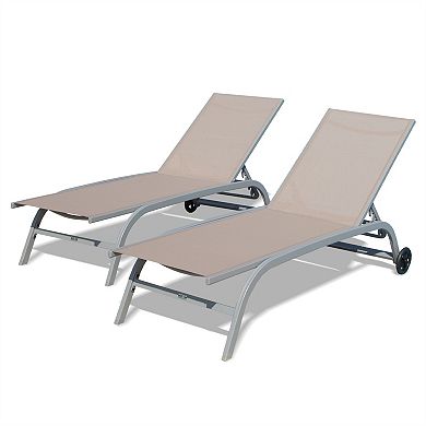 Patio Chaise Lounge Reclining With Wheels For Poolside Backyard Set Of 2