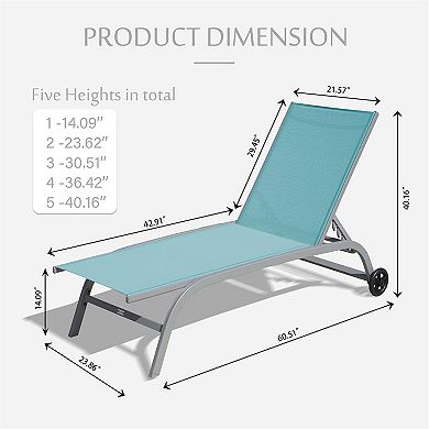 Patio Chaise Lounge Reclining With Wheels For Poolside Backyard Set Of 2
