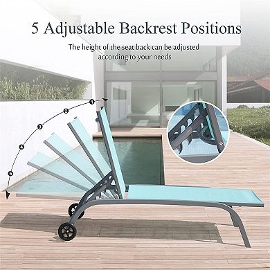 Patio Chaise Lounge Reclining With Wheels For Poolside Backyard Set Of 2