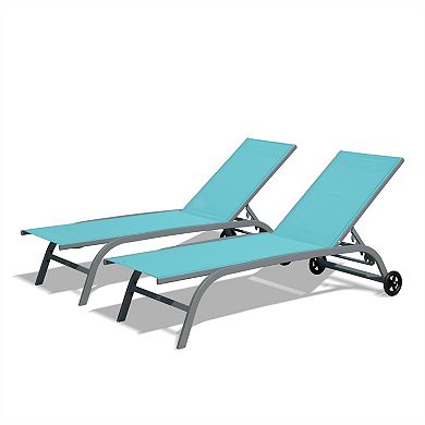 Patio Chaise Lounge Reclining With Wheels For Poolside Backyard Set Of 2