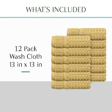 Home Weavers Willow Washcloths, Cotton Zero Twist, 630 GSM Soft, Absorbent & Quick Dry, 13x13 Inch