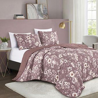 Purple Mauve Floral Quilt Set