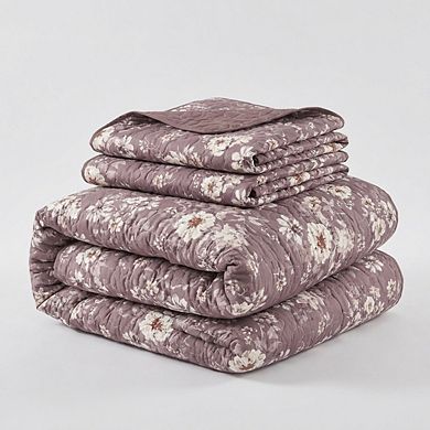 Purple Mauve Floral Quilt Set