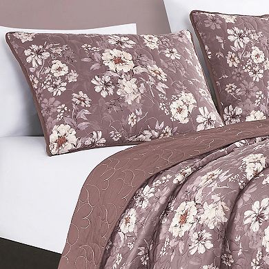Purple Mauve Floral Quilt Set