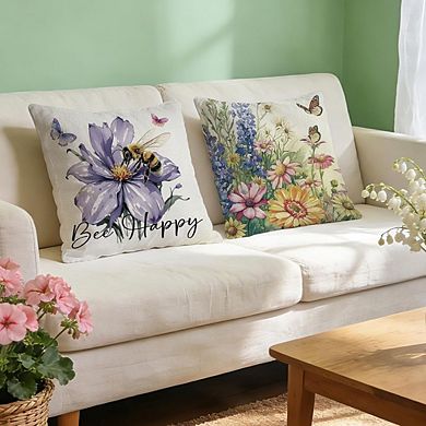 Floral Throw Pillow Covers Set, Farmhouse Butterfly Bee Cushion Cases