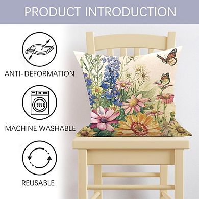 Floral Throw Pillow Covers Set, Farmhouse Butterfly Bee Cushion Cases
