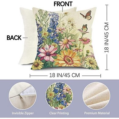 Floral Throw Pillow Covers Set, Farmhouse Butterfly Bee Cushion Cases