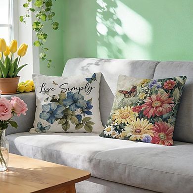 Floral Throw Pillow Covers Set, Farmhouse Butterfly Bee Cushion Cases