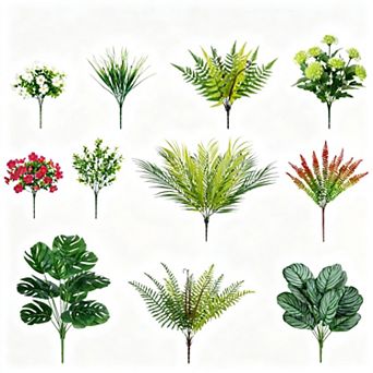 20 pc Outdoor Artificial Boston Fern Shrubs UV Resistant