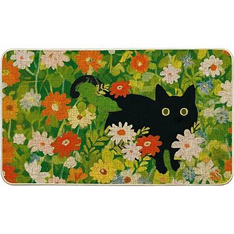 Floral Cat Low Profile Indoor Outdoor Doormat