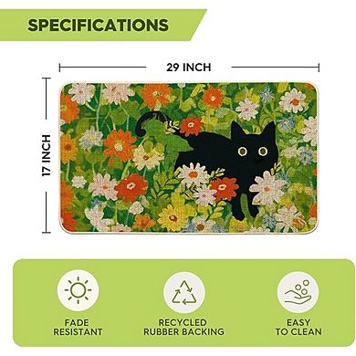 Floral Cat Low Profile Indoor Outdoor Doormat