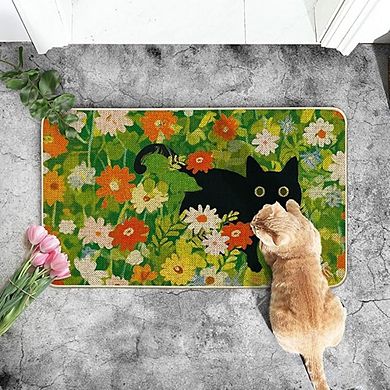 Floral Cat Low Profile Indoor Outdoor Doormat