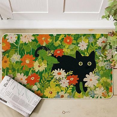 Floral Cat Low Profile Indoor Outdoor Doormat