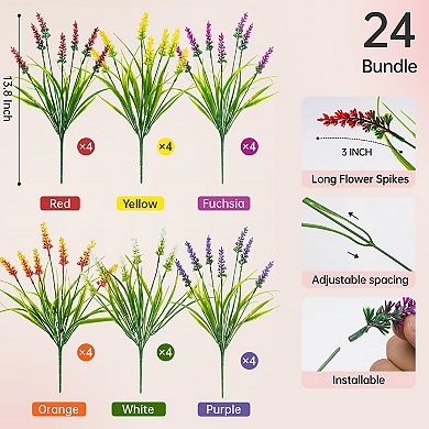 24 Bundles Colorful Artificial Lavender UV Resistant