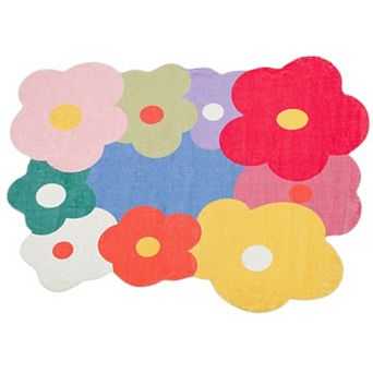 Lany Space Area Rug, Washable Rugs, Non-Slip and Tear-Resistant Carpet, Funky Flowers Rug