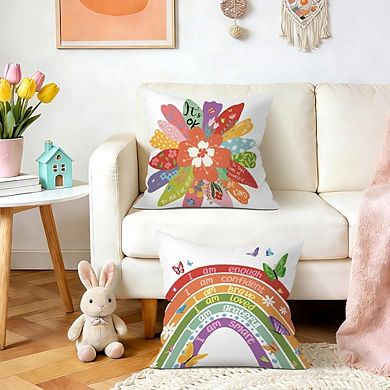 Kids Inspirational Flower Butterfly Throw Pillow Covers Set, Rainbow Decorative Cushion Cases
