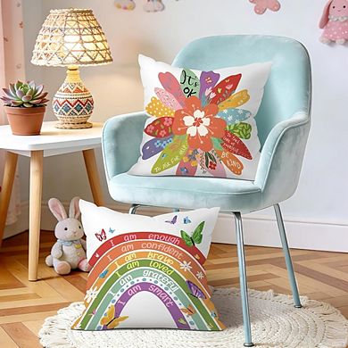 Kids Inspirational Flower Butterfly Throw Pillow Covers Set, Rainbow Decorative Cushion Cases