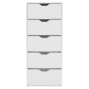 Vertical 5-Drawer Storage Chest with Slim Wood Frame for Bedroom Organization