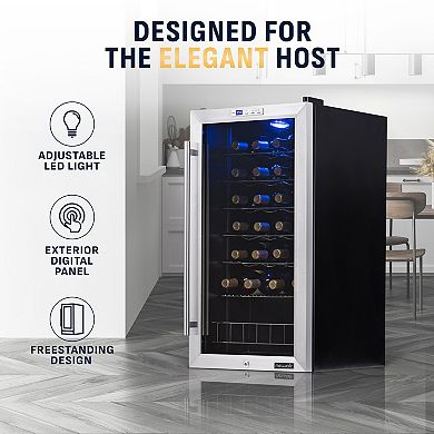Newair Freestanding 27 Bottle Compressor Wine Fridge with Adjustable Chrome Racks