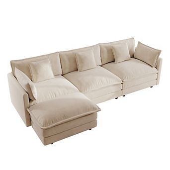 Modular L-Shaped Sectional Sofa with Reversible Ottoman and Chenille Fabric for Home