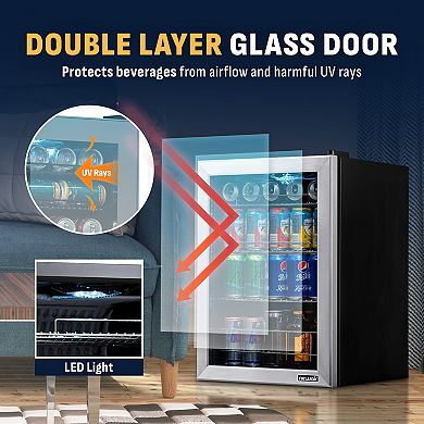 Newair 90 Can Freestanding Beverage Fridge in Stainless Steel, Compact with Adjustable Shelves
