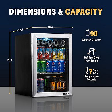 Newair 90 Can Freestanding Beverage Fridge in Stainless Steel, Compact with Adjustable Shelves
