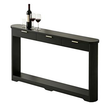 Wavy Pattern Storage Side Table With Drawers, Slim Wooden Console For Entryway Behind Sofa