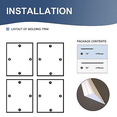4 Pack Self Adhesive Wall Trim Panels 16x20 Inch