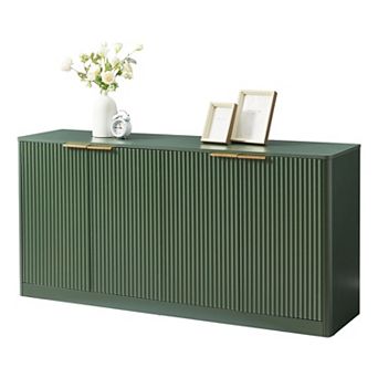 Wavy Contour Storage Sideboard, Four Door Wooden Cabinet For Household Kitchen Area