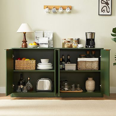 Wavy Contour Storage Sideboard, Four Door Wooden Cabinet For Household Kitchen Area