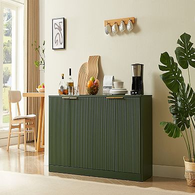 Wavy Contour Storage Sideboard, Four Door Wooden Cabinet For Household Kitchen Area