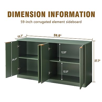 Wavy Contour Storage Sideboard, Four Door Wooden Cabinet For Household Kitchen Area