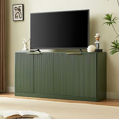 Wavy Contour Storage Sideboard, Four Door Wooden Cabinet For Household Kitchen Area