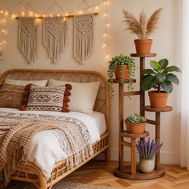 Multi-Tier Wood Corner Stand For Indoor Outdoor Use