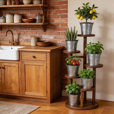 Multi-Tier Wood Corner Stand For Indoor Outdoor Use