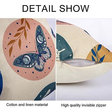 Sun and Moon Throw Pillow Covers Set, Boho Abstract Moth Butterfly Linen Cushion Cases